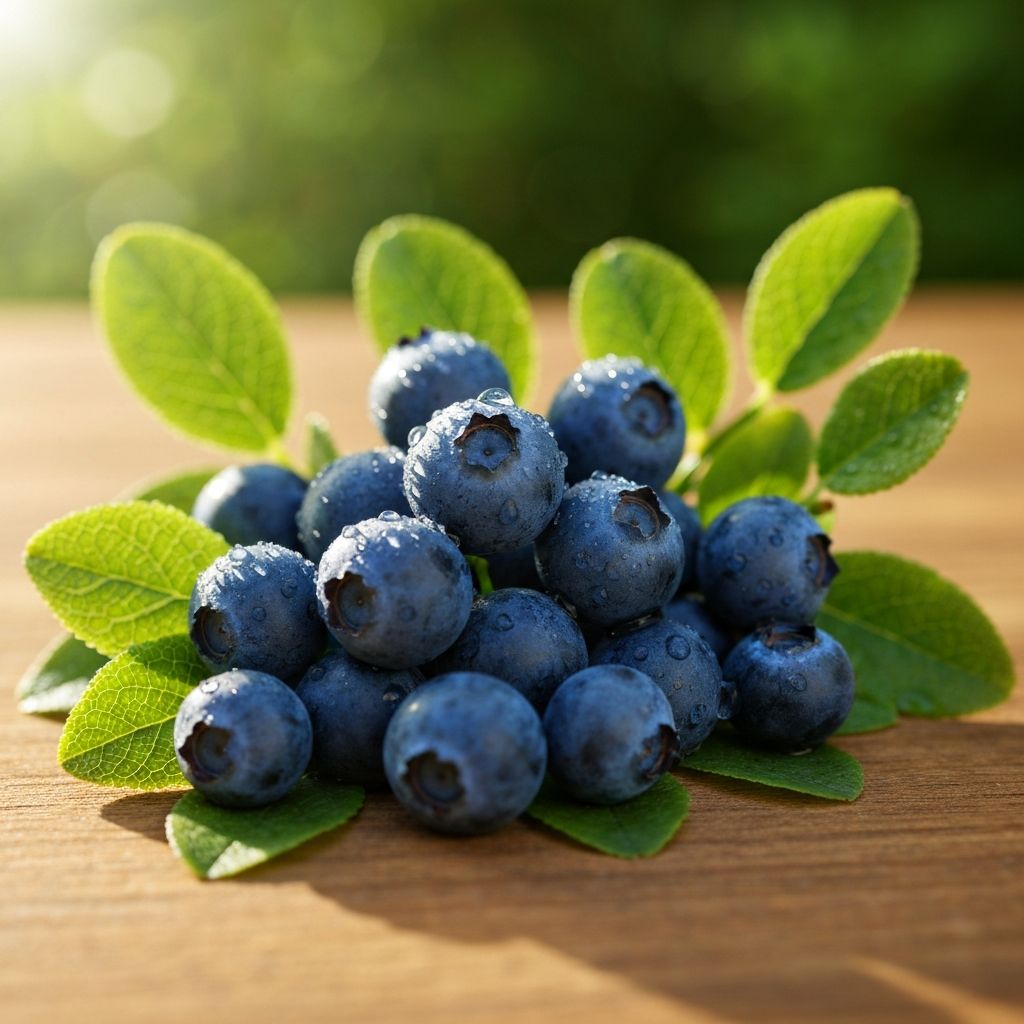 Fresh blue bilberries with leaves