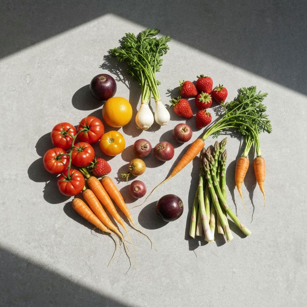 European regional fresh produce on stone surface